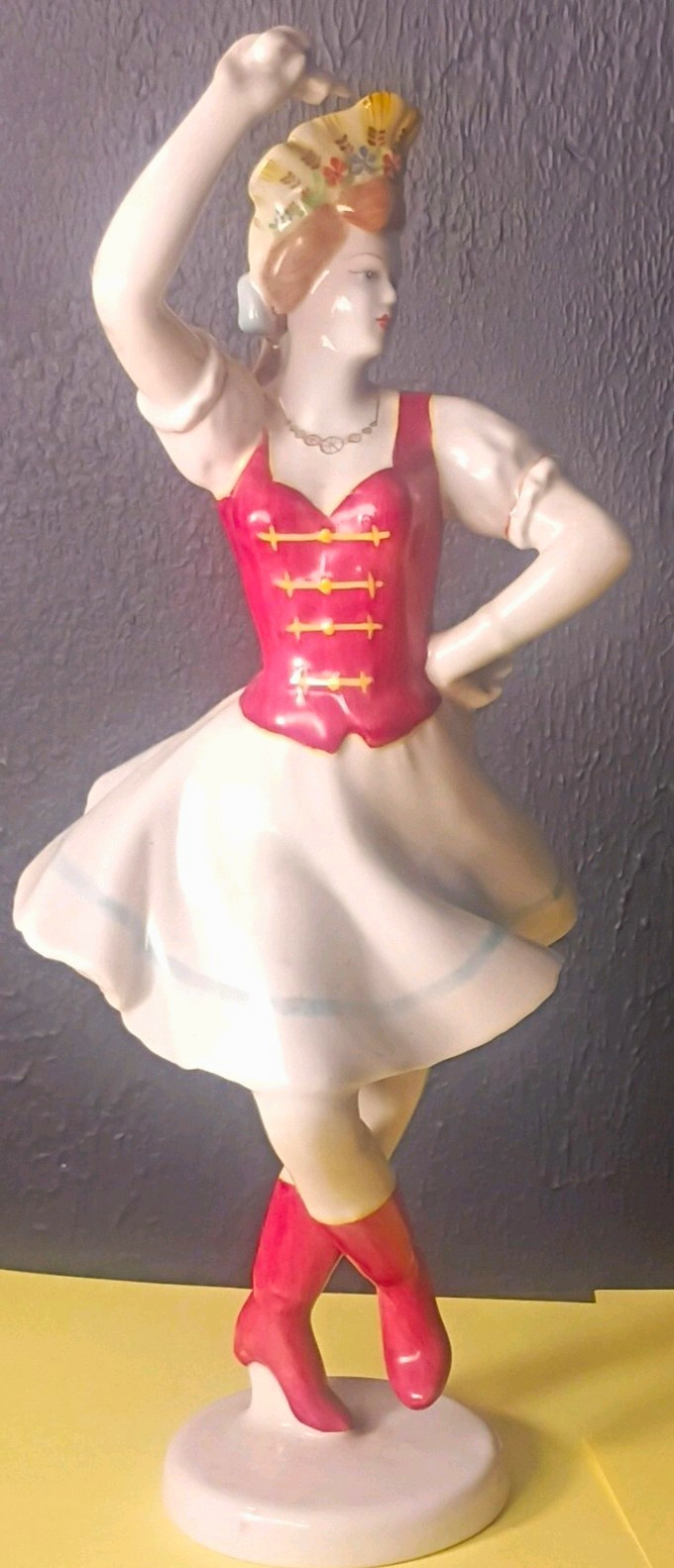 Mid-Century Hungarian Hollohaza Hand-Painted Porcelain Folk Dancer Figurine Mid-Century Hungarian Hollohaza Hand-Painted Porcelain Folk Dancer Figurine