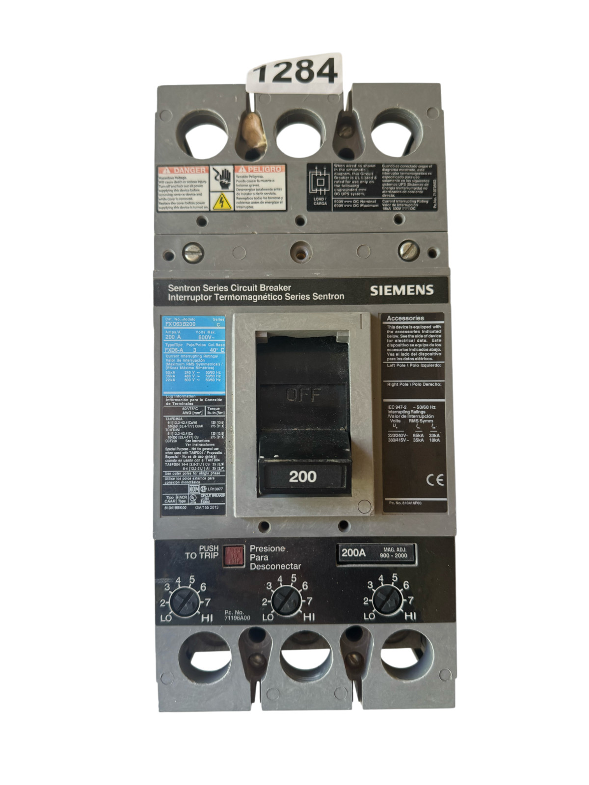 1pc Siemens FXD63B200 | 200A | 600V | 3-Pole | Sentron Circuit Breaker *CRACKED* 1pc Siemens FXD63B200 | 200A | 600V | 3-Pole | Sentron Circuit Breaker *CRACKED*