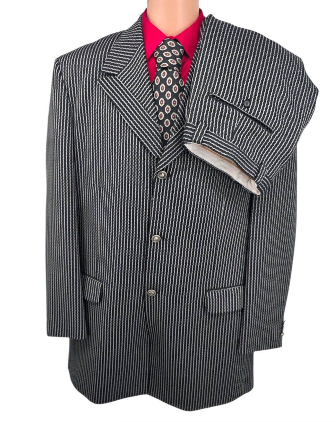 Vtg Vanetti Le Collezioni Rope Stripe 2PC Suit Retro 20s Gangster Men 46L 39x34