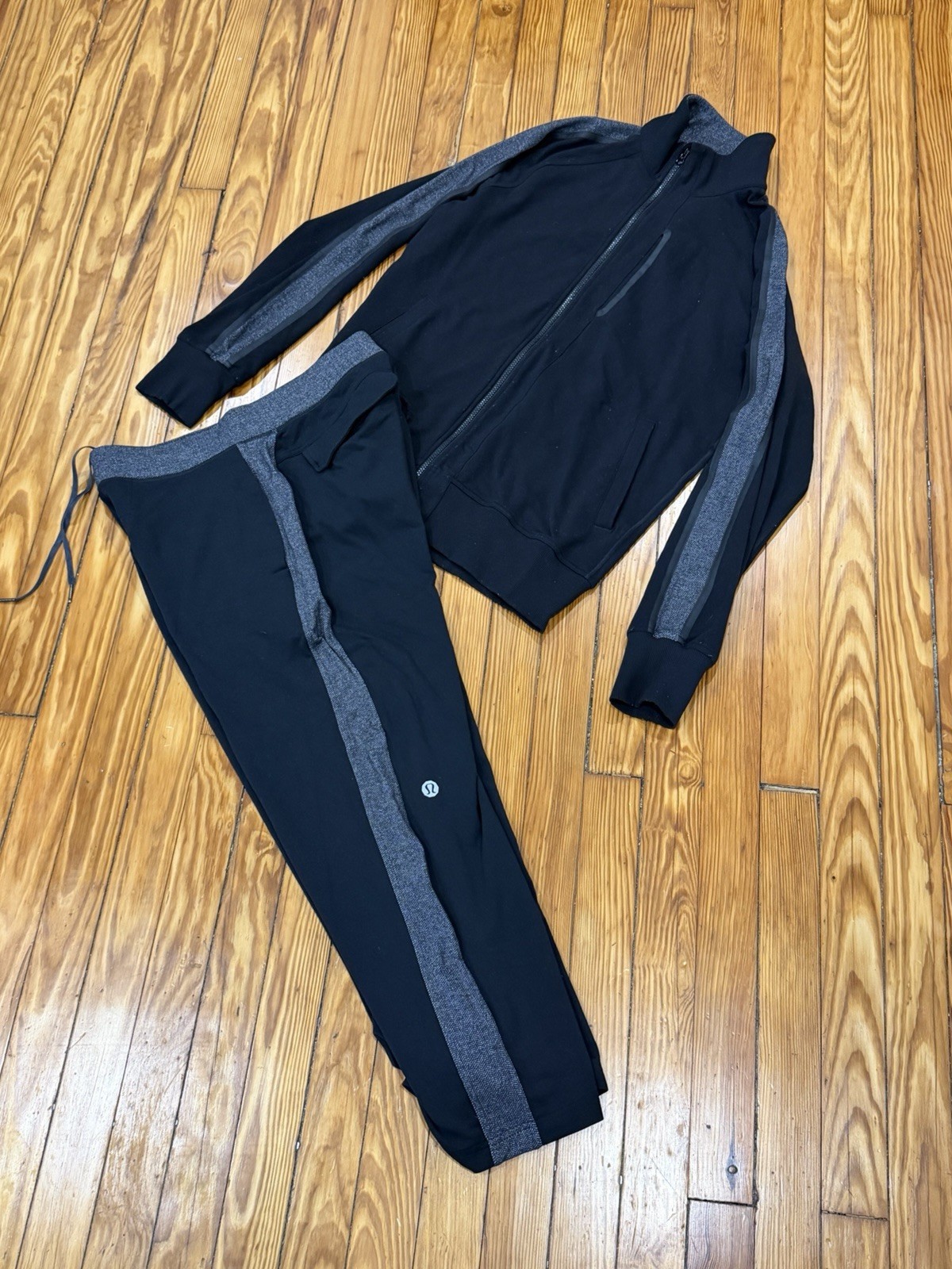 RARE Vtg Men\'s Lululemon Kung Fu Jacket Pant Set Large Black Herringbone