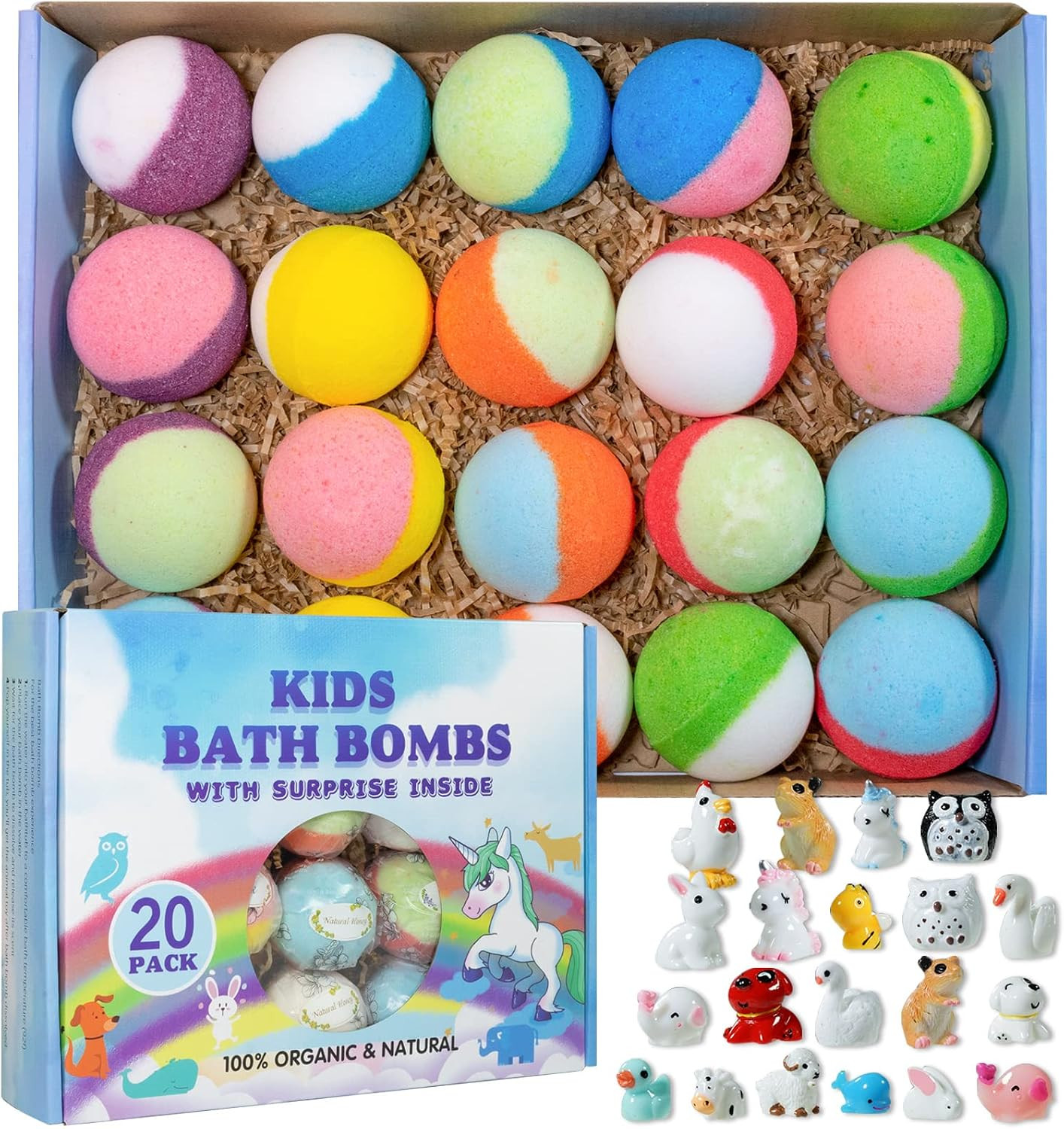 Bath Bombs for Kids 20Pcs Organic Fizzy Gift Set with Surprise Toys Inside Bath Bombs for Kids 20Pcs Organic Fizzy Gift Set with Surprise Toys Inside