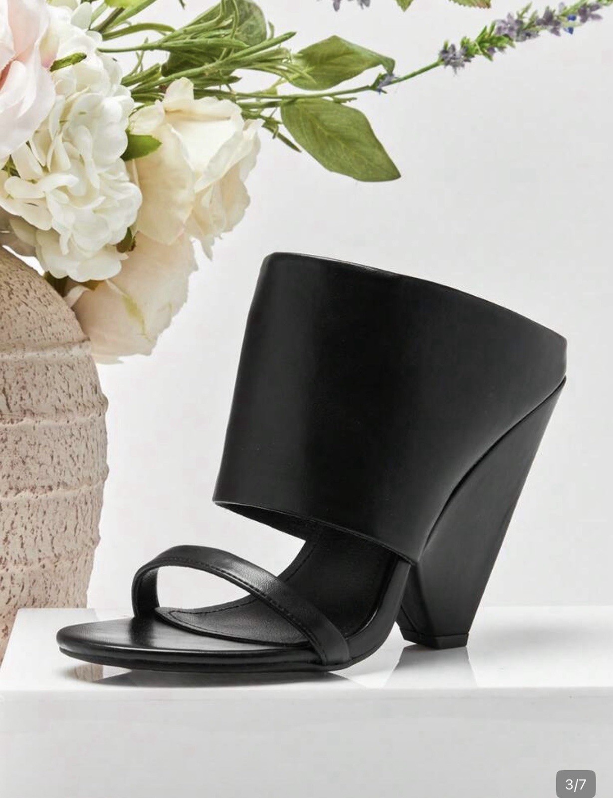 Shuzia Women\'s Round Toe Black Canvas Cuffed High Heel Sandal Shuzia Women\'s Round Toe Black Canvas Cuffed High Heel Sandal