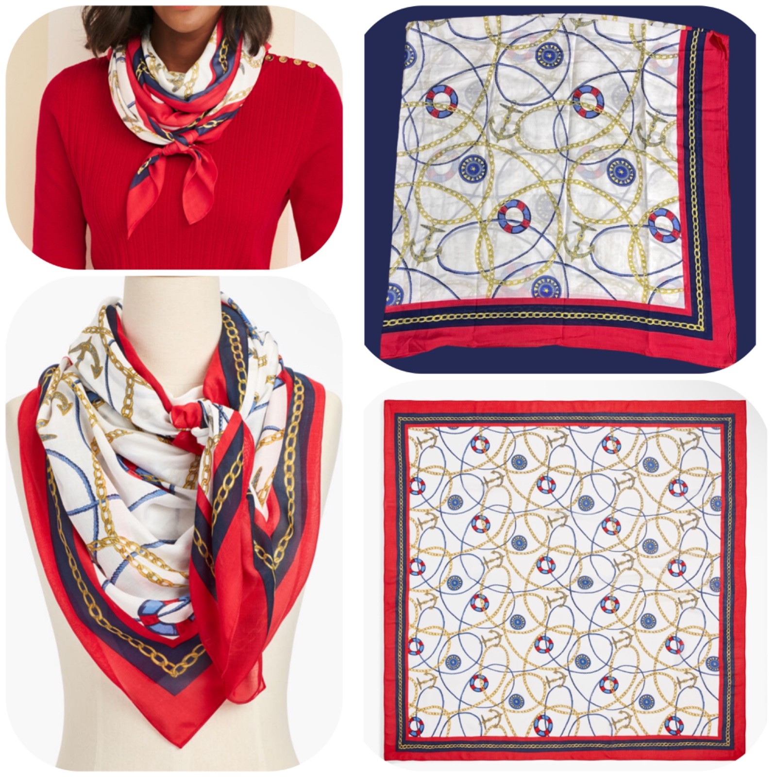 NEW Talbots Oversized Nautical-Print Square Scarf (50\ NEW Talbots Oversized Nautical-Print Square Scarf (50\