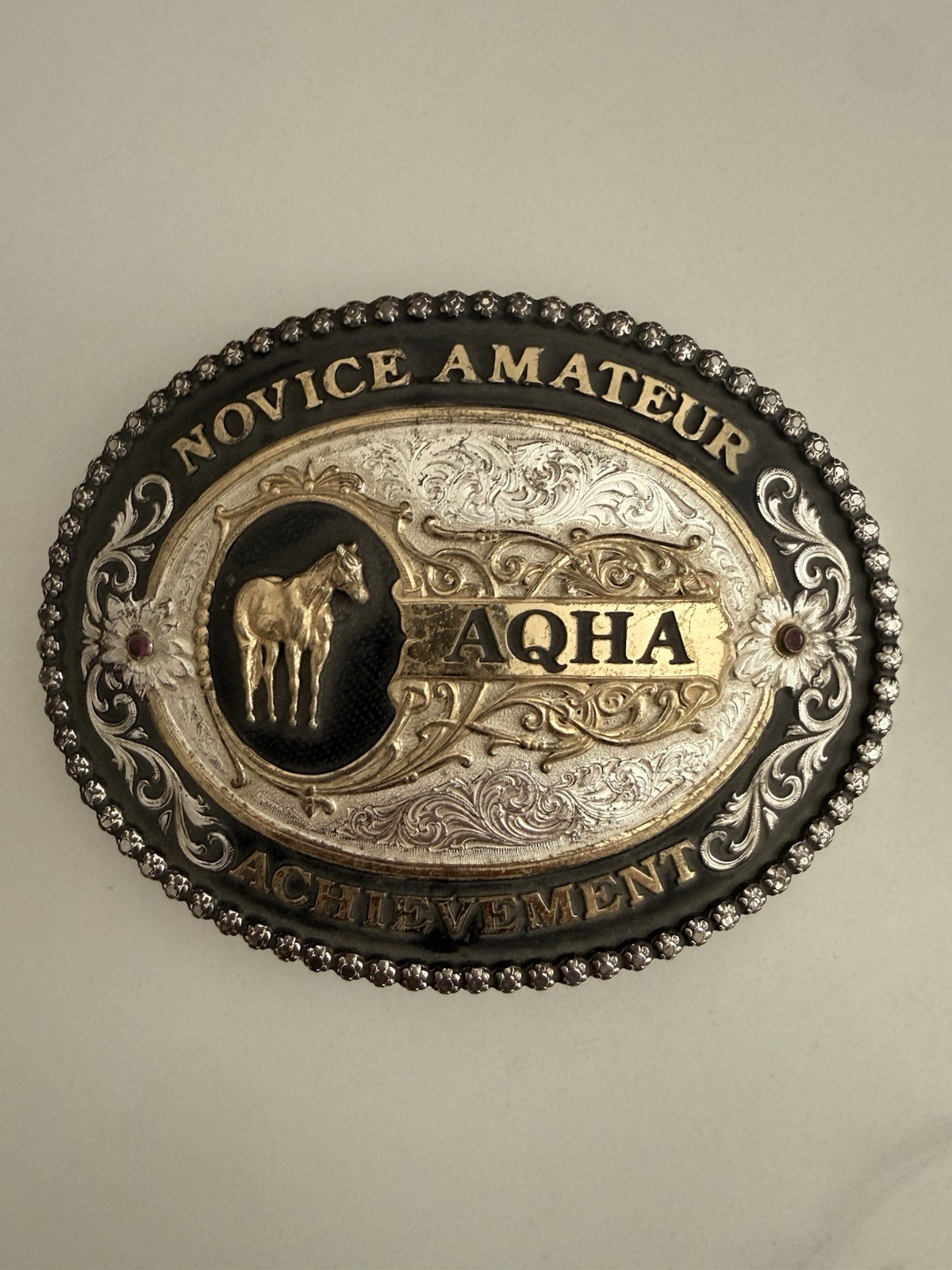 Montana Silversmith AQHA Achievement Belt Buckle Gold & Silver And Black Trimmed Montana Silversmith AQHA Achievement Belt Buckle Gold & Silver And Black Trimmed