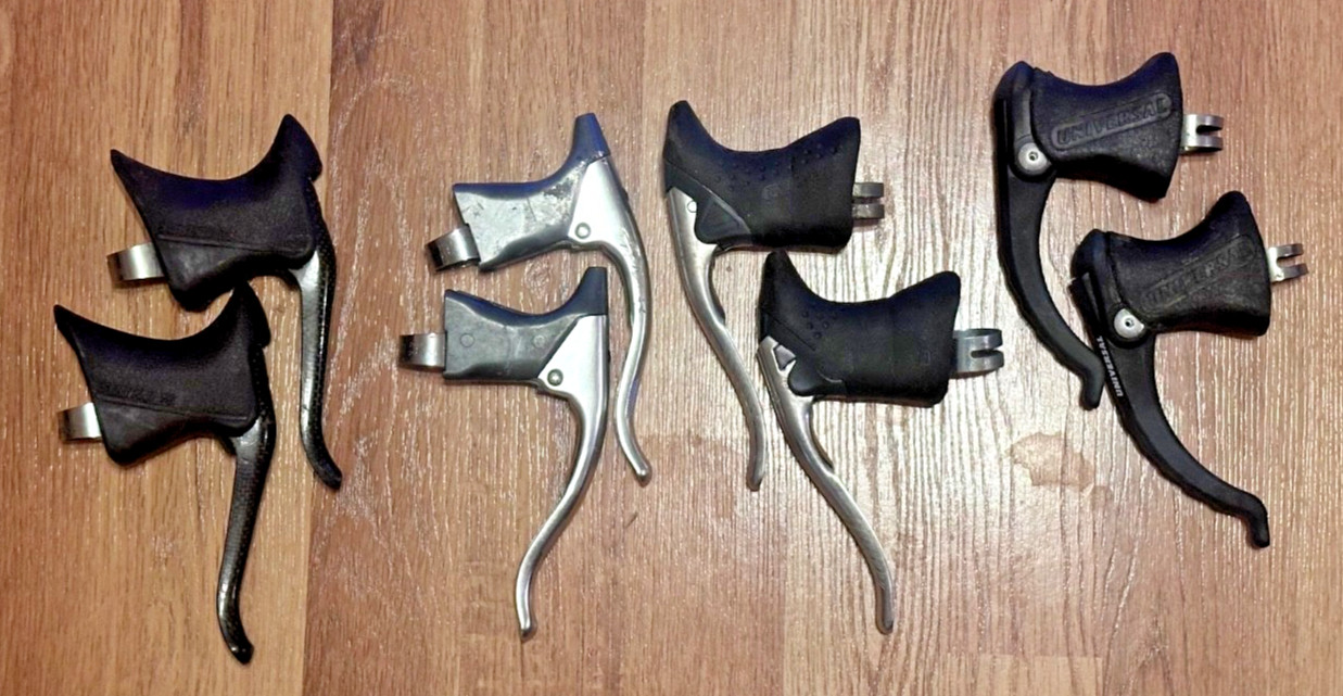 Lot 4 Pair Vintage Aero Brake Levers Shimano Sugino Suntour Universal Drop Bar Lot 4 Pair Vintage Aero Brake Levers Shimano Sugino Suntour Universal Drop Bar