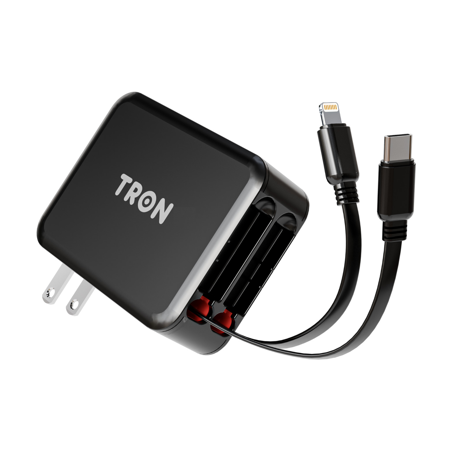 TRON 3 in 1 Retractable Wall Charger, 35W  Dual Cabl  USB C amd L