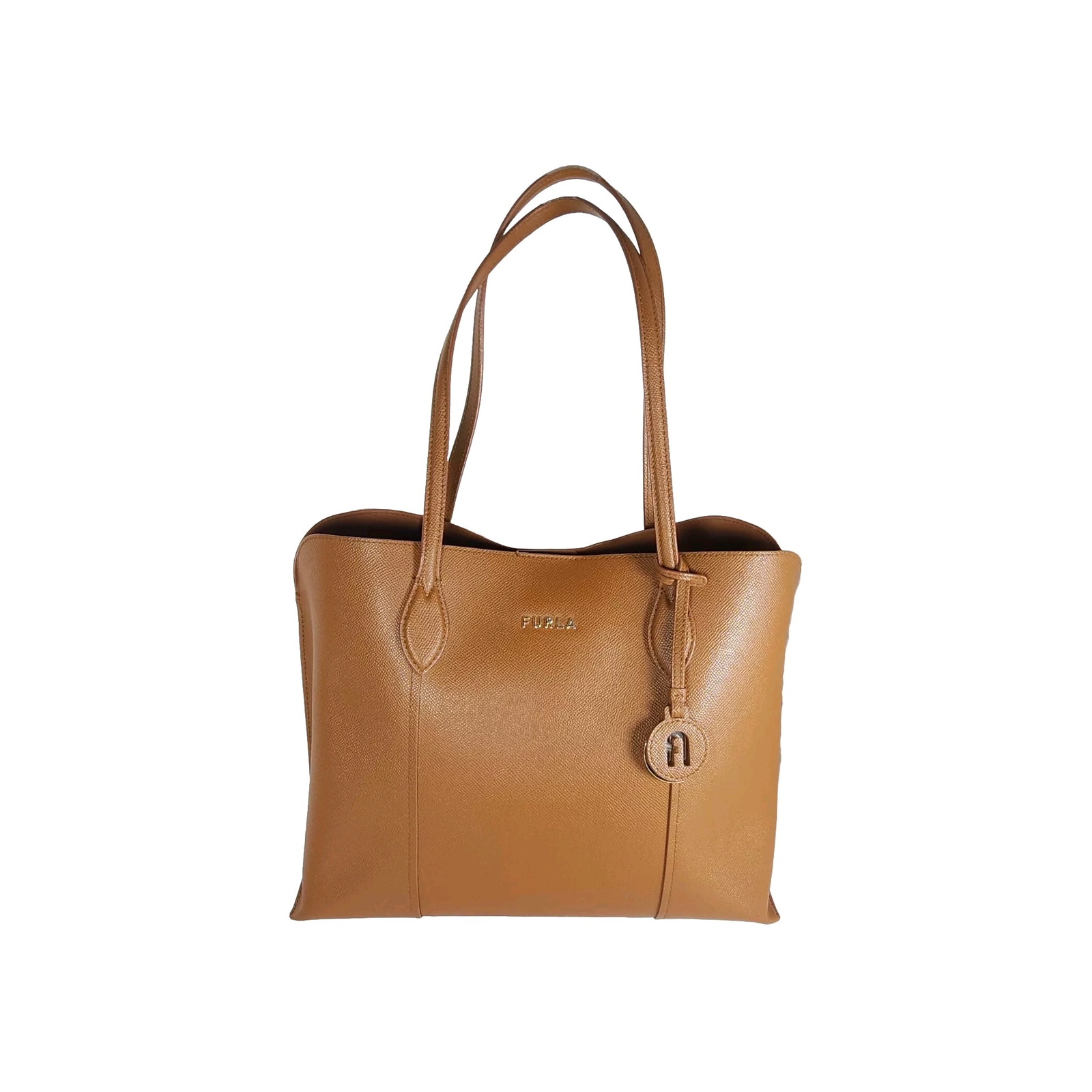 Furla Women\'s Vittoria Brown Pebbled Leather Logo Tote Handbags Purse Furla Women\'s Vittoria Brown Pebbled Leather Logo Tote Handbags Purse