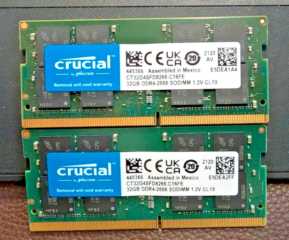 Crucial 32GB DDR4 2666MHz PC4-21300 SODIMM Laptop RAM Memory - OPEN BOX Crucial 32GB DDR4 2666MHz PC4-21300 SODIMM Laptop RAM Memory - OPEN BOX