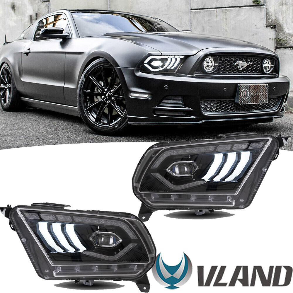 VLAND Pair LED Headlights For Ford Mustang 2010 2011 2012 2013 2014 w/Sequential