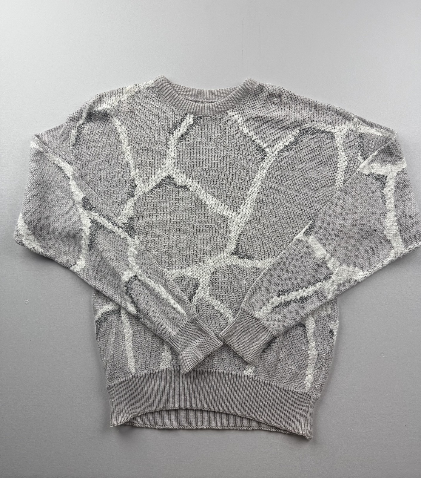 Vintage Damon Sweater Mens Large Gray Geometric Knit Crewneck Pullover USA