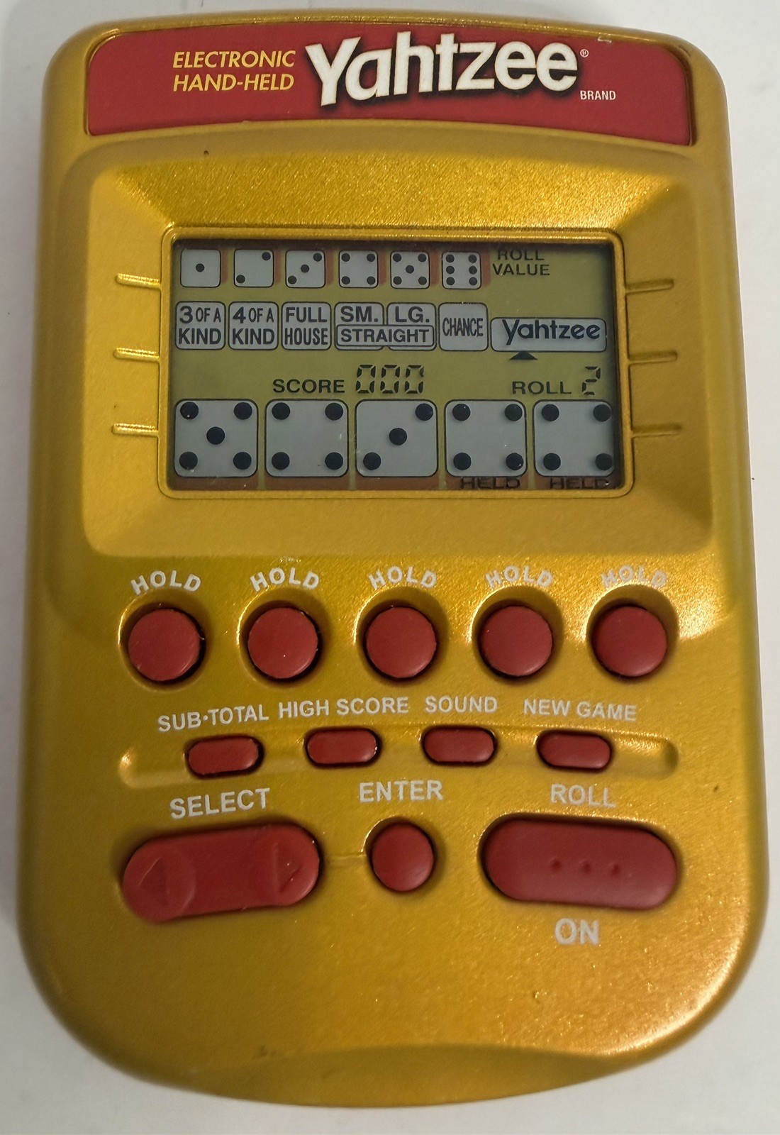 Hasbro 2002 Vintage Yahtzee Handheld Pocket Electronic Game Gold Tested Works Hasbro 2002 Vintage Yahtzee Handheld Pocket Electronic Game Gold Tested Works