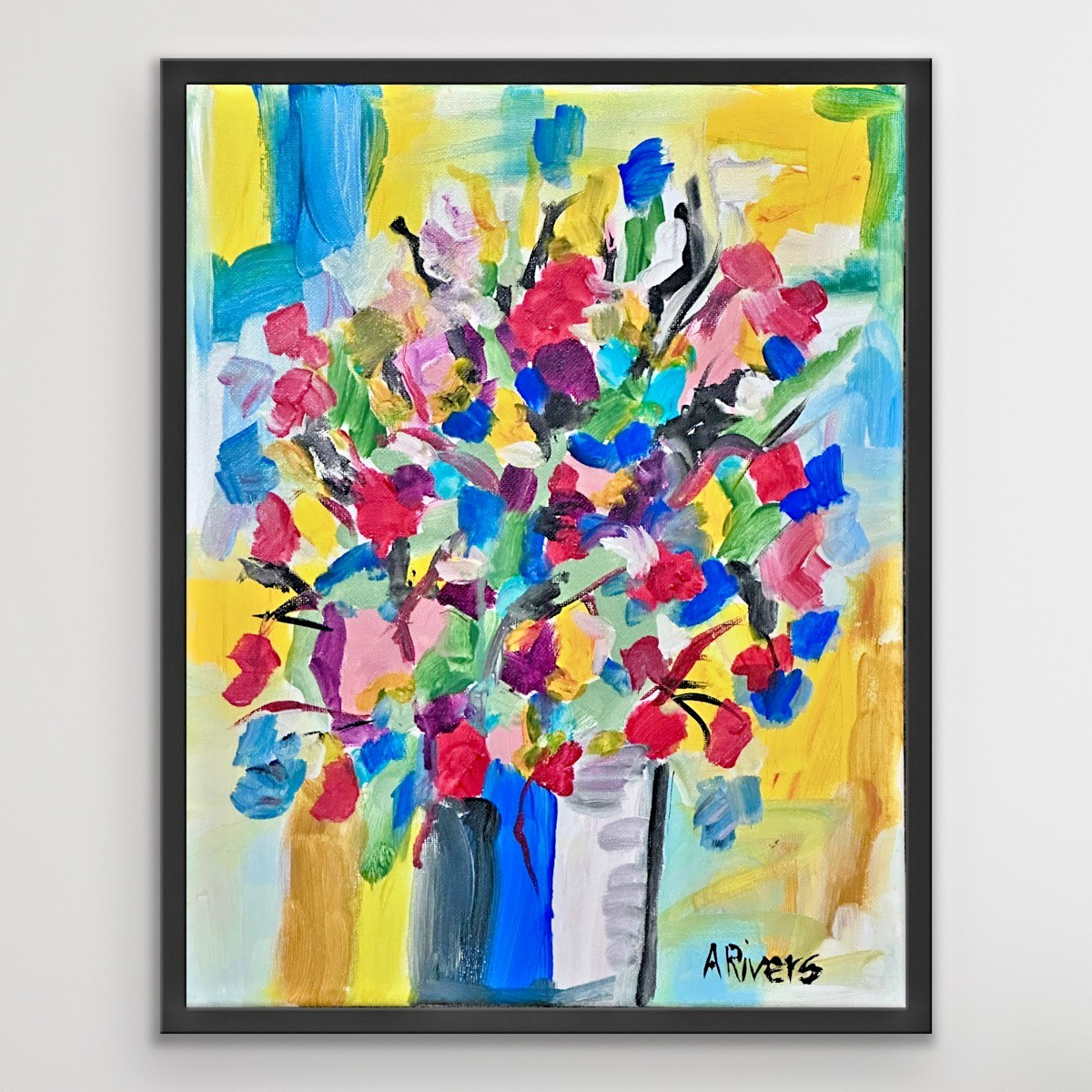 ARivers Modern Impressionist Art 14x11 Bright Flowers Canvas Painting Original