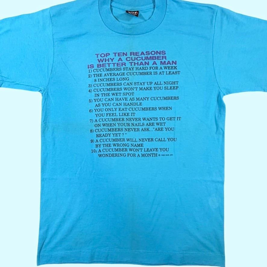 Vintage 1993 Cucumber Better Than A Man Funny T Shirt Medium Single Stitch USA Vintage 1993 Cucumber Better Than A Man Funny T Shirt Medium Single Stitch USA