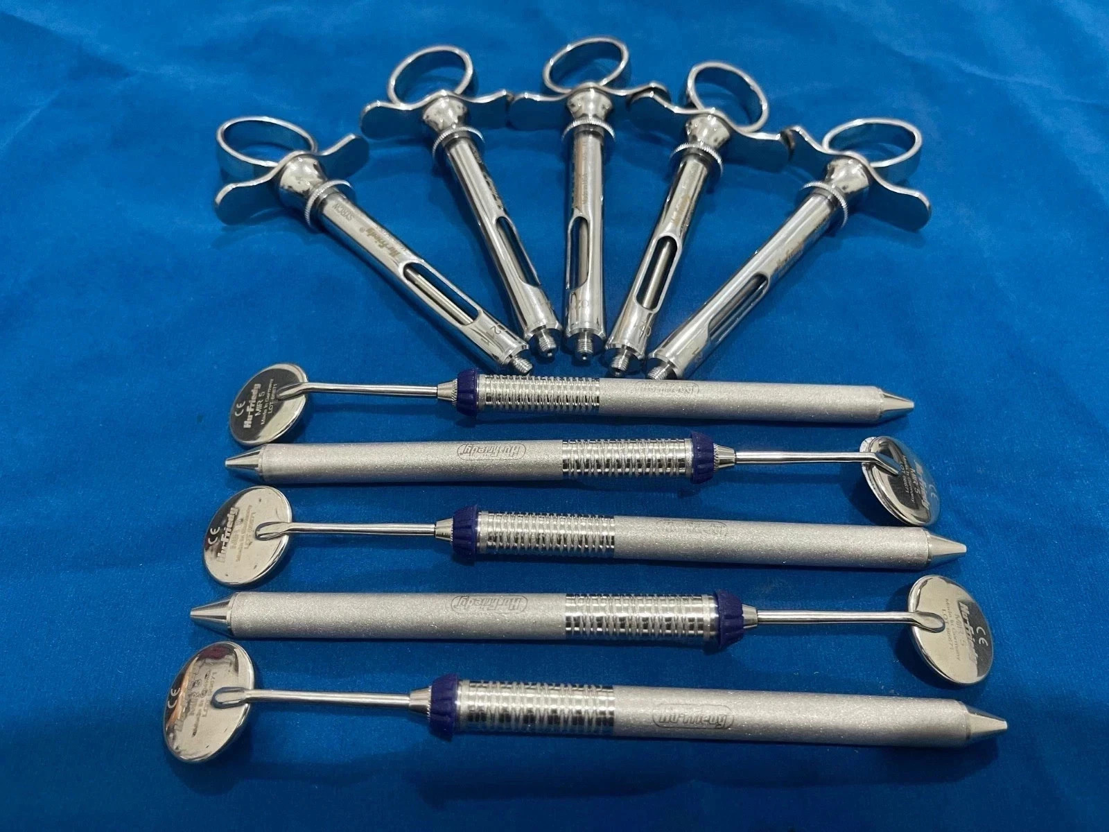 Lot of 10 Pcs Hu Friedy Dental instruments 5 syringes 5 mouth mirrors Lot of 10 Pcs Hu Friedy Dental instruments 5 syringes 5 mouth mirrors