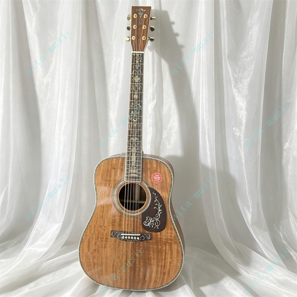 Full KOA Acoustic Electric Guitar Bone Nut Stainless Fret Abalone Shell Inlay