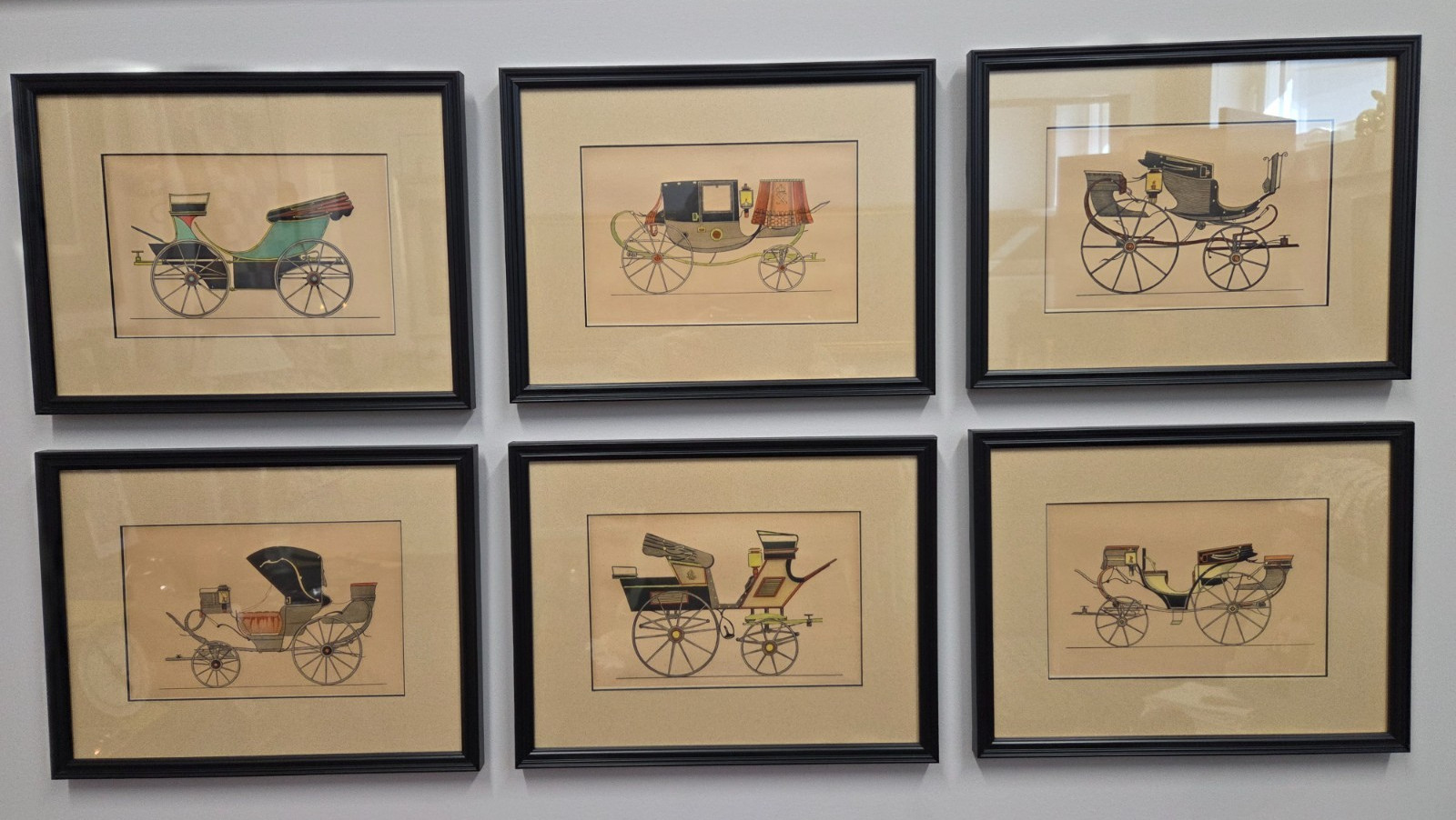 Lot 6 Antique Buggy Engravings Matted and Framed 9 X 11.5\