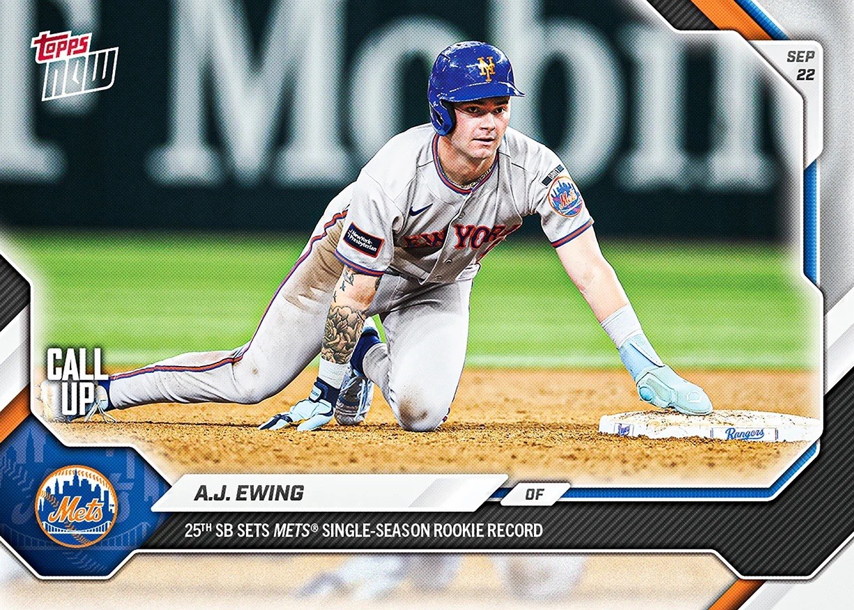 A.J. Ewing RC 25th SB Mets Record - 2026 MLB Topps NOW - Card 706 Presale A.J. Ewing RC 25th SB Mets Record - 2026 MLB Topps NOW - Card 706 Presale