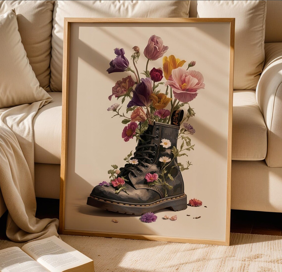 Spring Flower Boot Wall Art Botanical Floral Print Alternative 5x7 inch Unframe Spring Flower Boot Wall Art Botanical Floral Print Alternative 5x7 inch Unframe