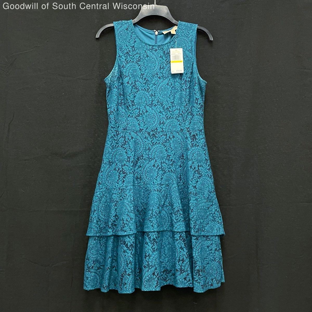 NWT Wmns MICHAEL KORS Teal Blue Sleeveless Lace Ruffle A-Line Dress Sz M NWT Wmns MICHAEL KORS Teal Blue Sleeveless Lace Ruffle A-Line Dress Sz M