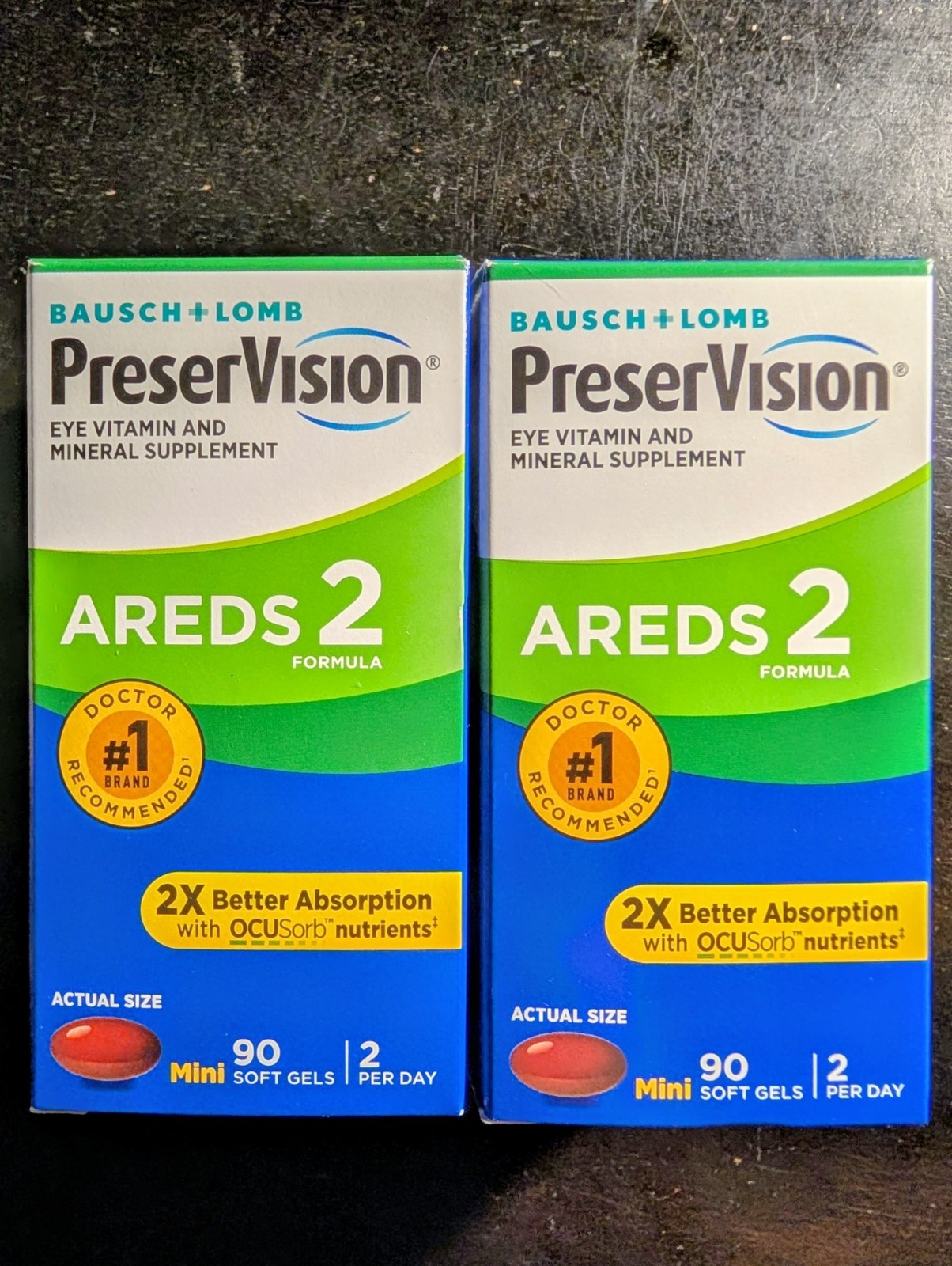 2x Bausch + Lomb PreserVision AREDS 2 Eye Vitamins 90 Mini Softgels (180)