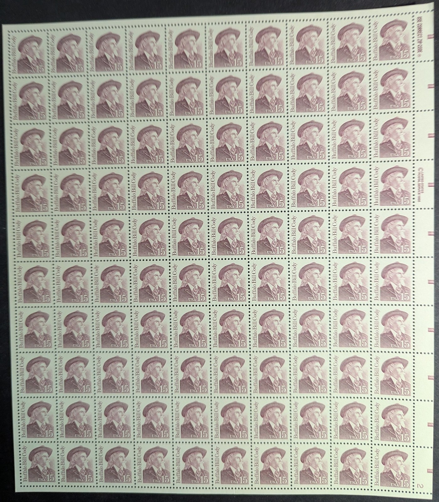 1988 USA 15c Buffalo Bill Cody Sheet -Scott 2177 -MNH, OG -No Sig Flaws