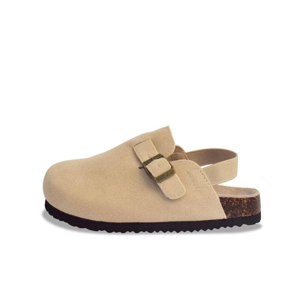 Toddler Kids Suede Nonslip Clogs Adjustable Buckle Cork Footbed Back Strap Shoes