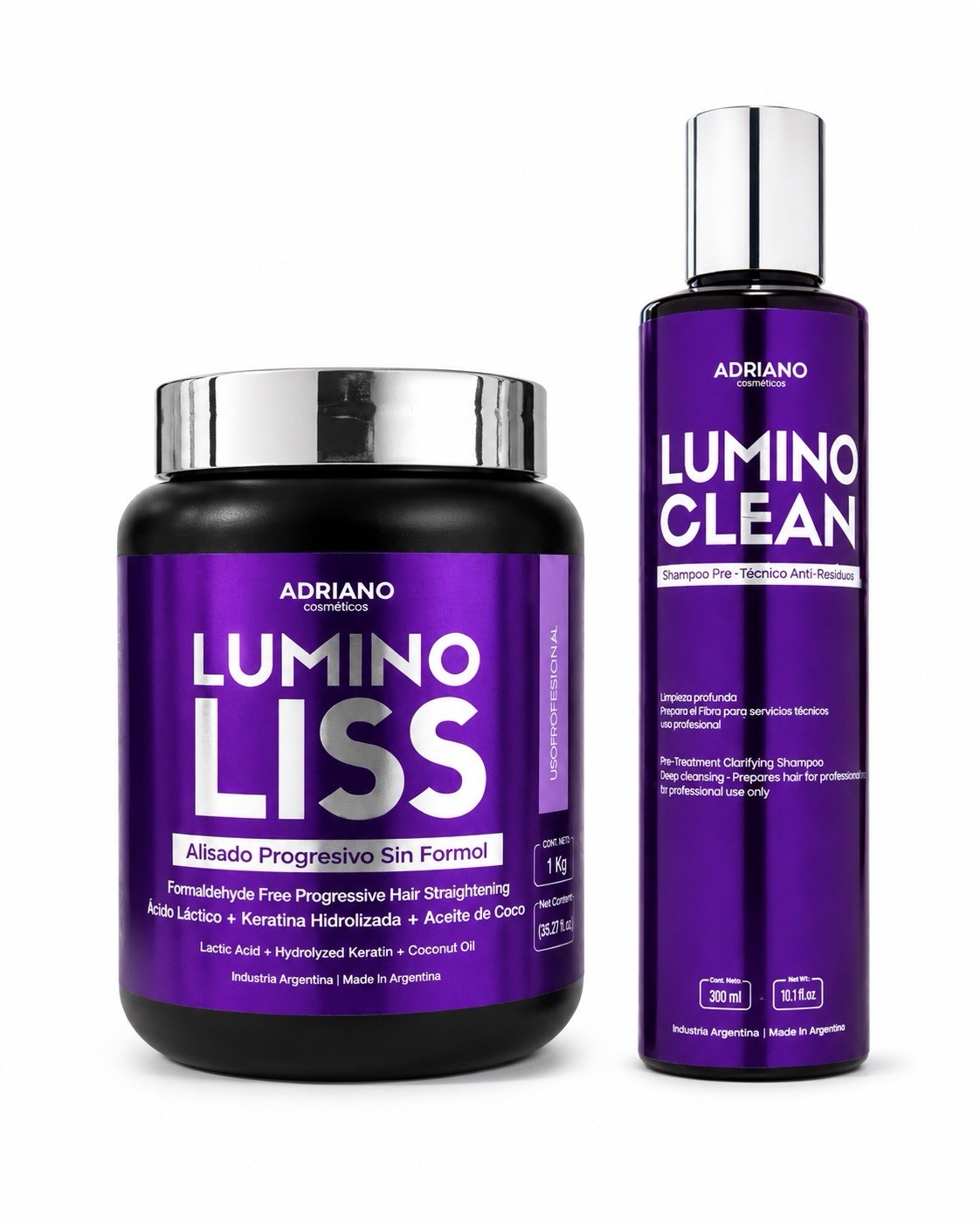 Lumino Liss 1kg + Lumino Clean 300ml Kit Alisado Sin Formol Adriano Cosmético Lumino Liss 1kg + Lumino Clean 300ml Kit Alisado Sin Formol Adriano Cosmético