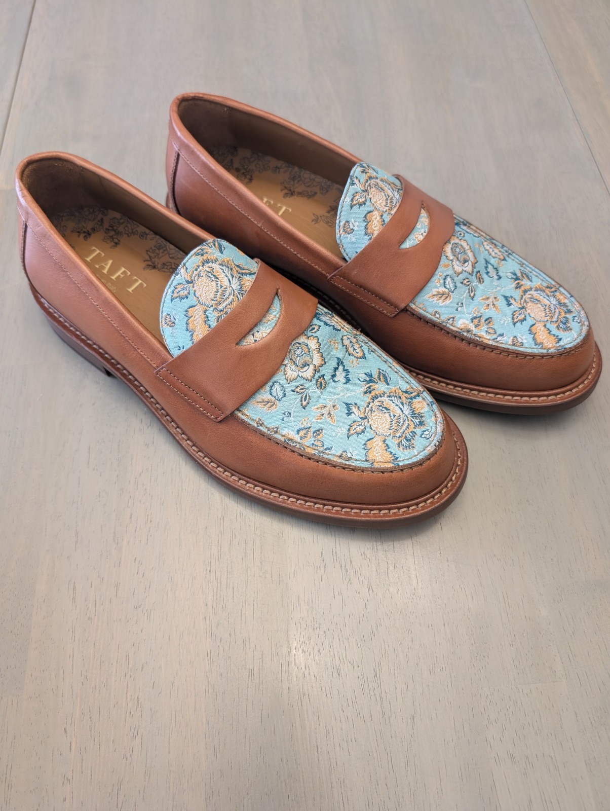 Brand New TAFT Jack Loafer Dress Shoes in Capri Floral & Tan Leather Size 9