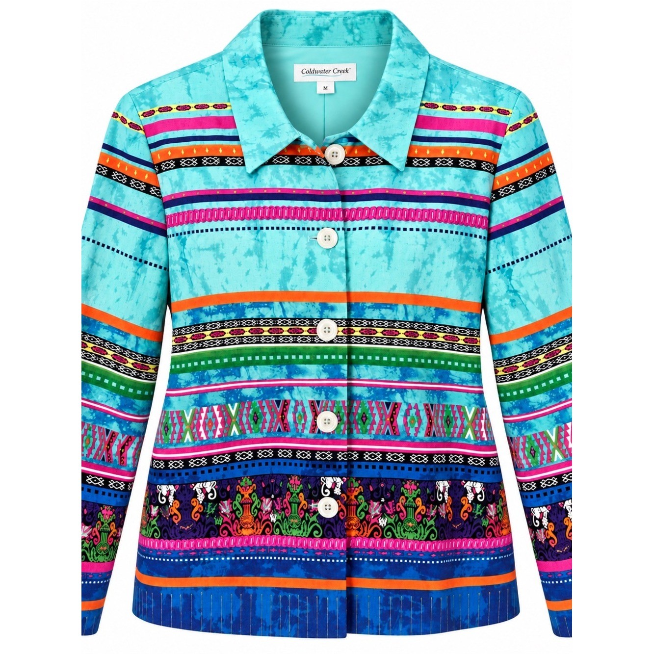 Coldwater Creek M Southwestern Boho Turquoise 100% Cotton Jacket