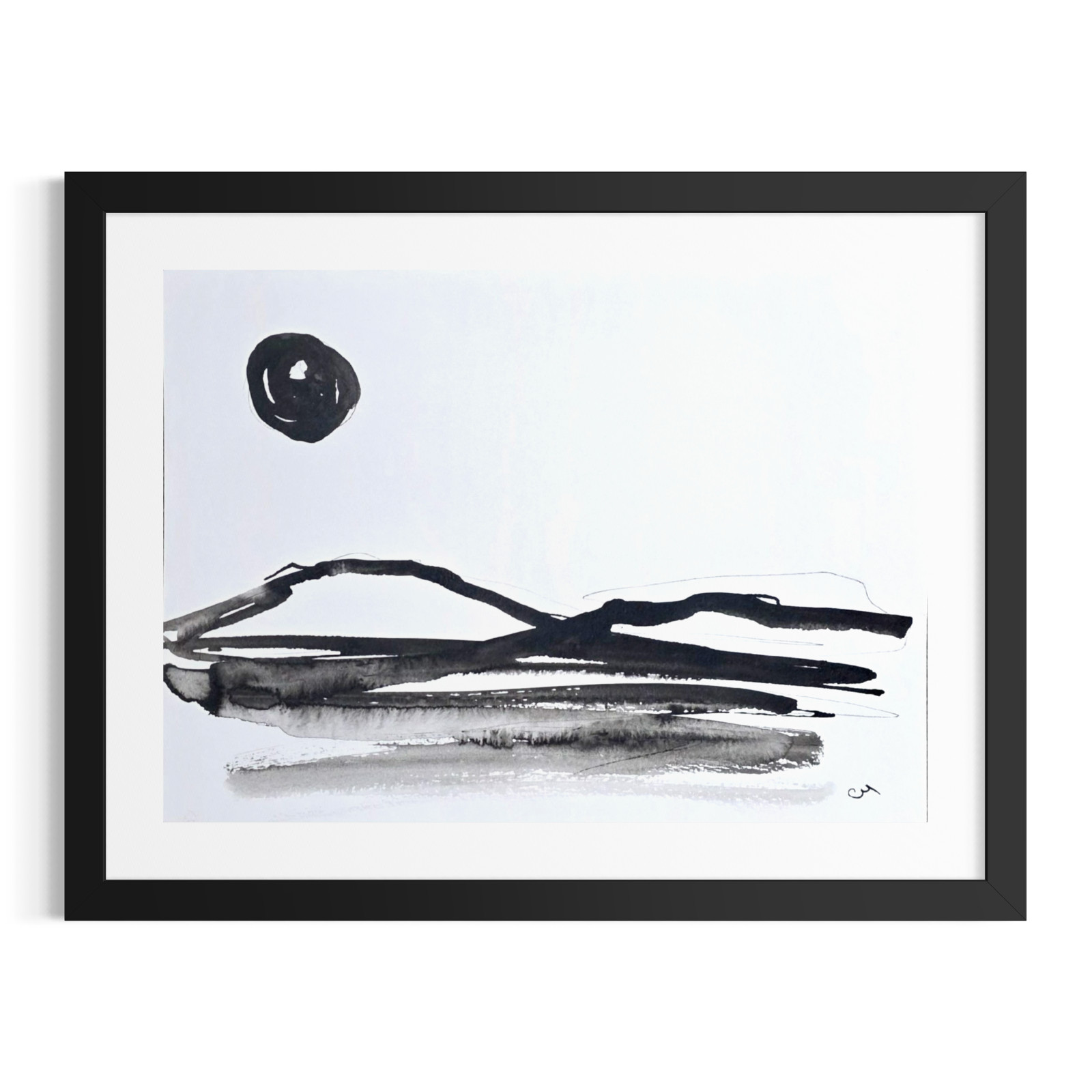 Original Acrylic 9x12 Abstract Landscape Painting Signed Black White Art