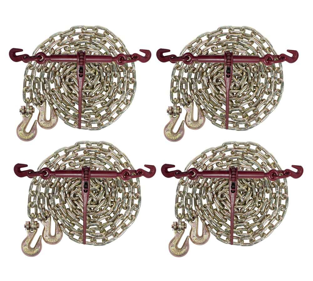 5/16 12\' G70 Chain (4) and Ratchet Binder Boomer (4) Transport Chains