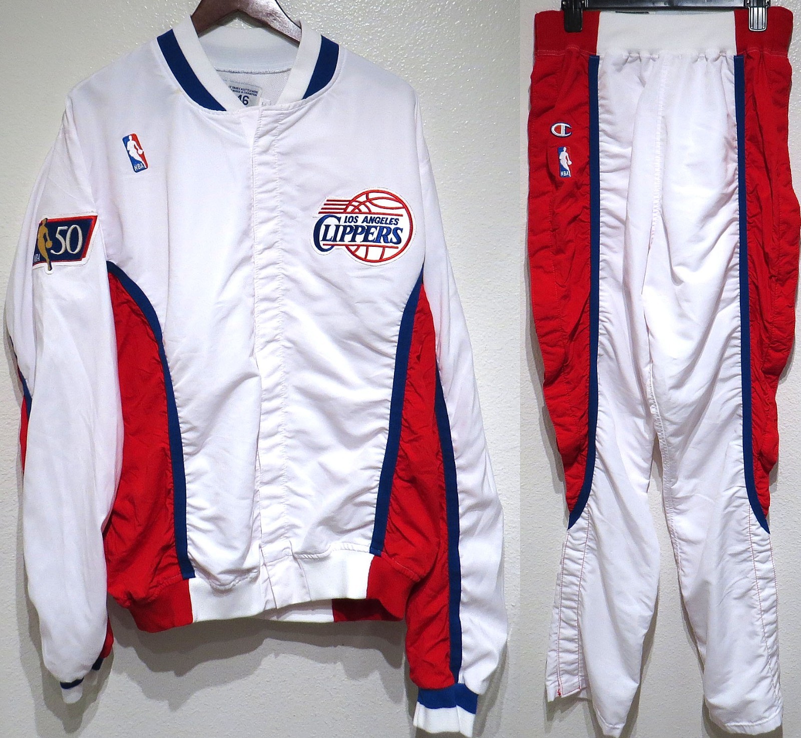 vtg Champion LA CLIPPERS 1996-1997 Team Issue TRACK SUIT Jacket 46 NBA Pants 34