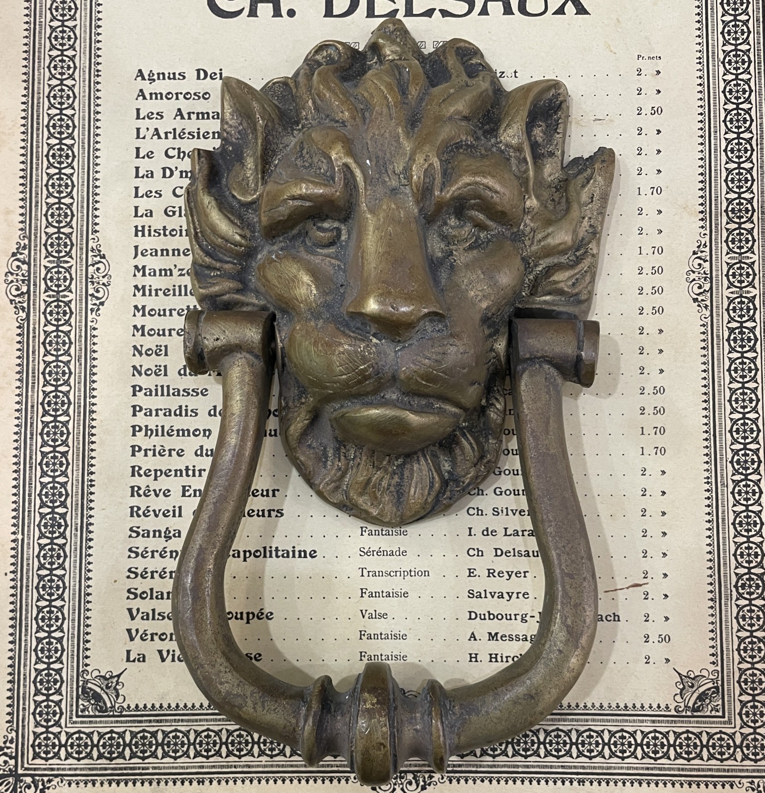 Rare Large Antique French Bronze Door Knocker Lion c1800\'s