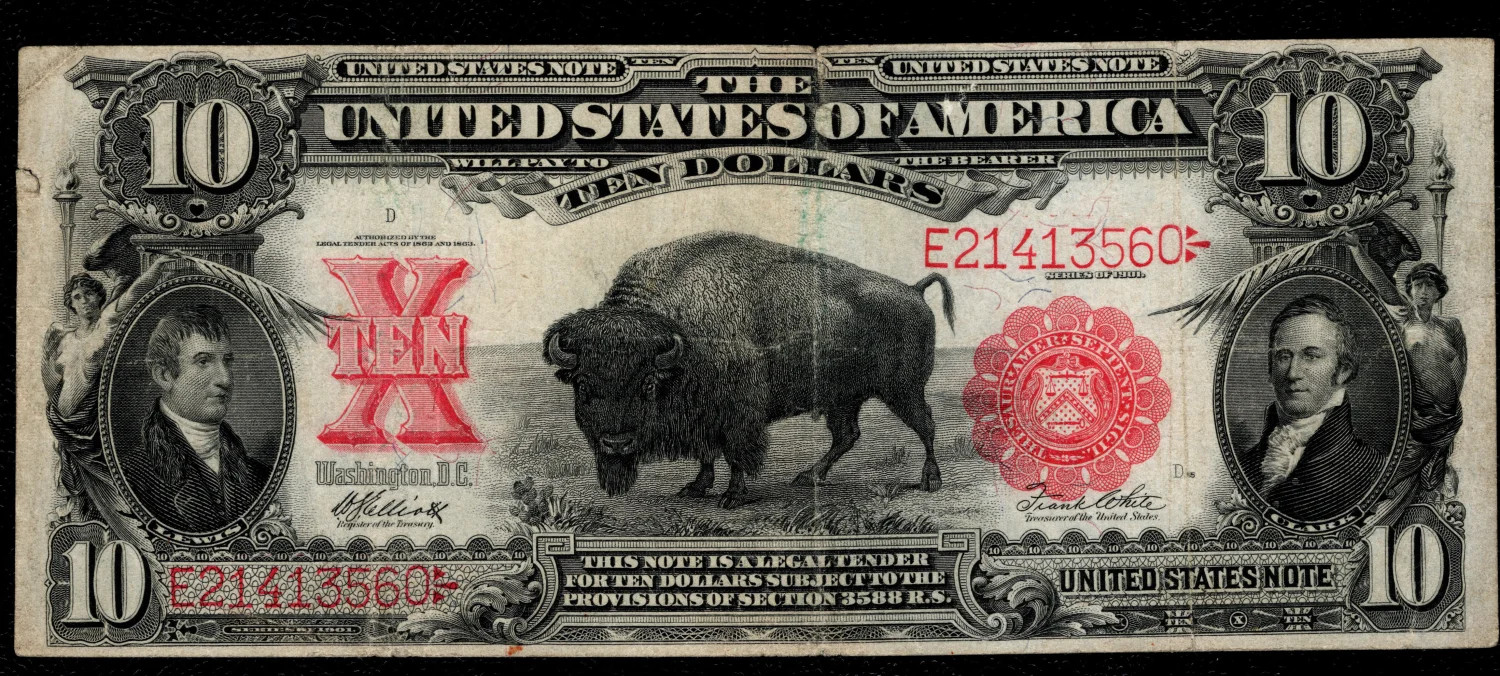 $10 1901 Legal Tender, Fr. 121m BISON Mule Lewis + Clark Great Look Very Fine