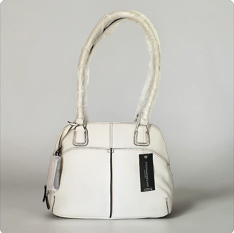 Tignanello White Pebbled Leather Fab Function Dome Satchel NWT Organizer