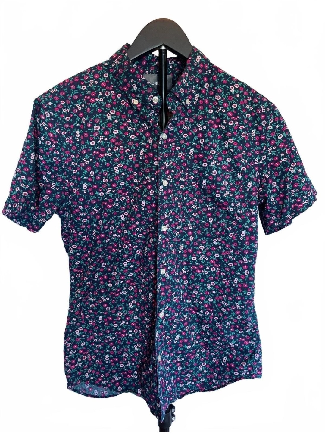 Bonobos Floral Button Up Shirt Men\'s Medium Slim Fit Navy Pink 100% Cotton Bonobos Floral Button Up Shirt Men\'s Medium Slim Fit Navy Pink 100% Cotton