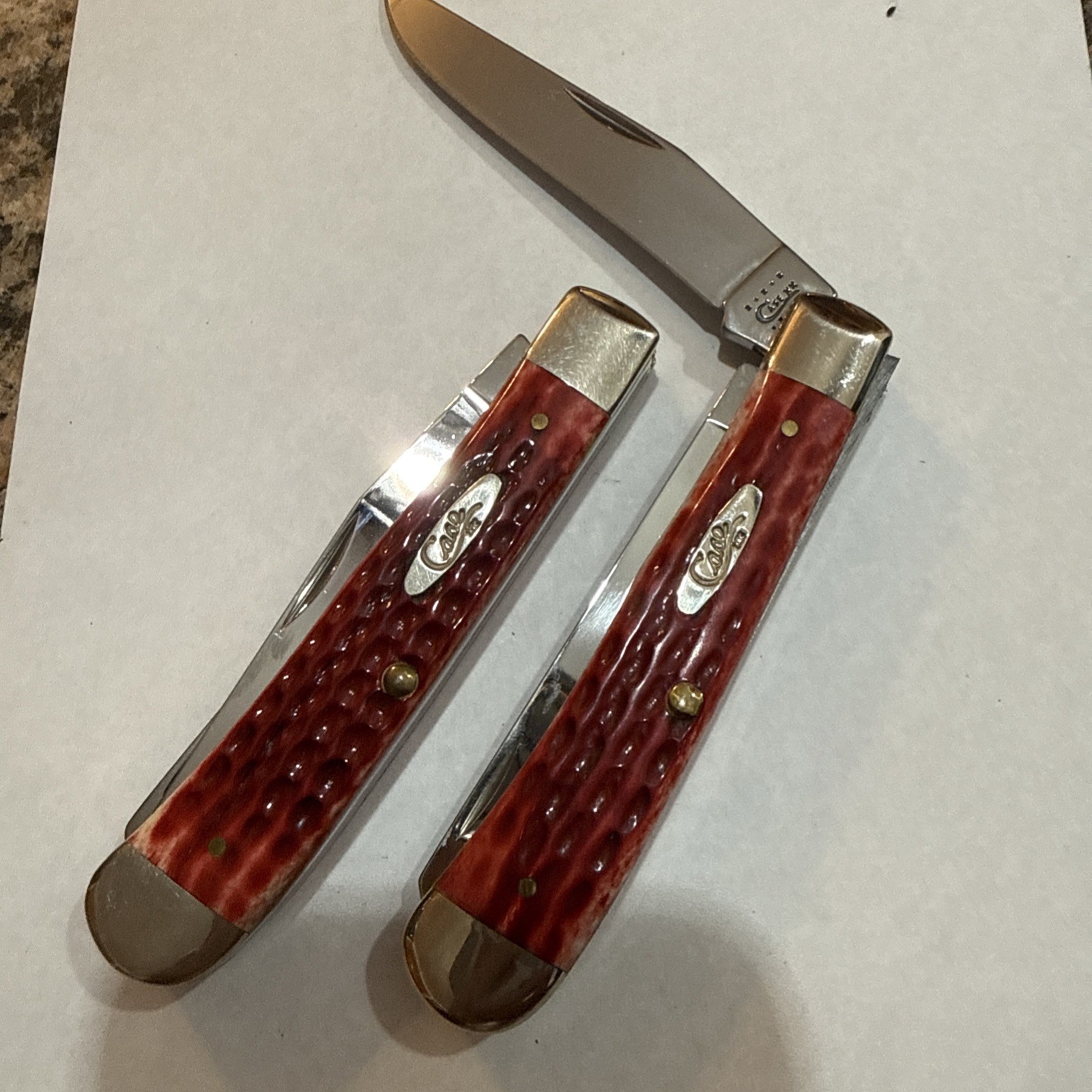 2000 Case XX 6254 Trapper Red Jigged Bone Handle Folding Pocket Knife 2000 Case XX 6254 Trapper Red Jigged Bone Handle Folding Pocket Knife
