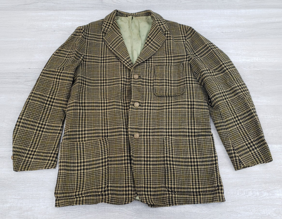 Vtg Pendleton 100% Virgin Wool Plaid Blazer L Men\'s Sport Coat Olive Green Tan