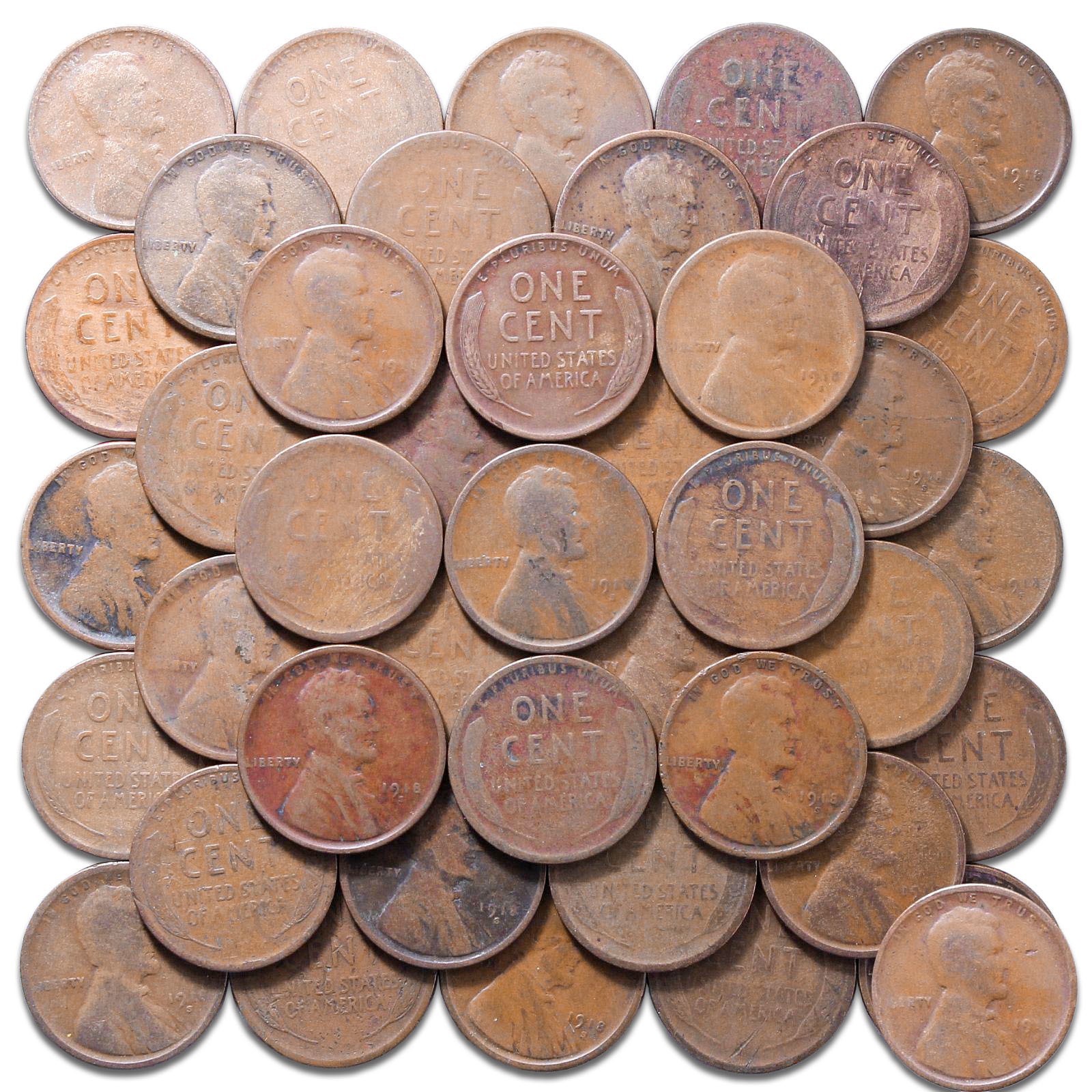 1918 S Lincoln Wheat Cent Roll 50 Circulated Pennies US Coins 1918 S Lincoln Wheat Cent Roll 50 Circulated Pennies US Coins