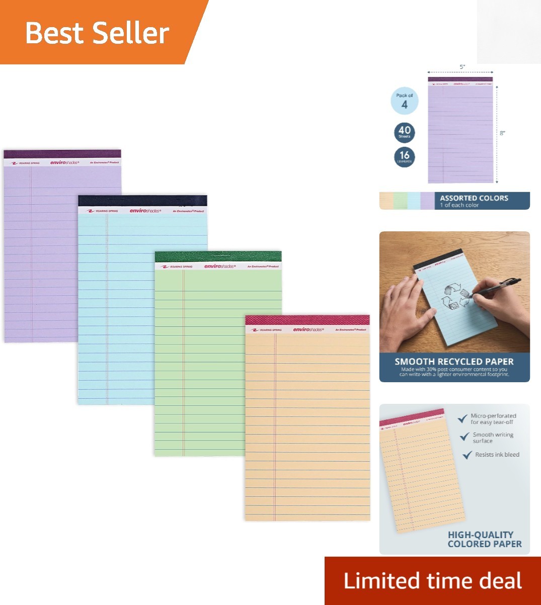 Enviroshades Assorted Recycled Legal Pads, 4 Pack, Eco-Friendly Note Taking