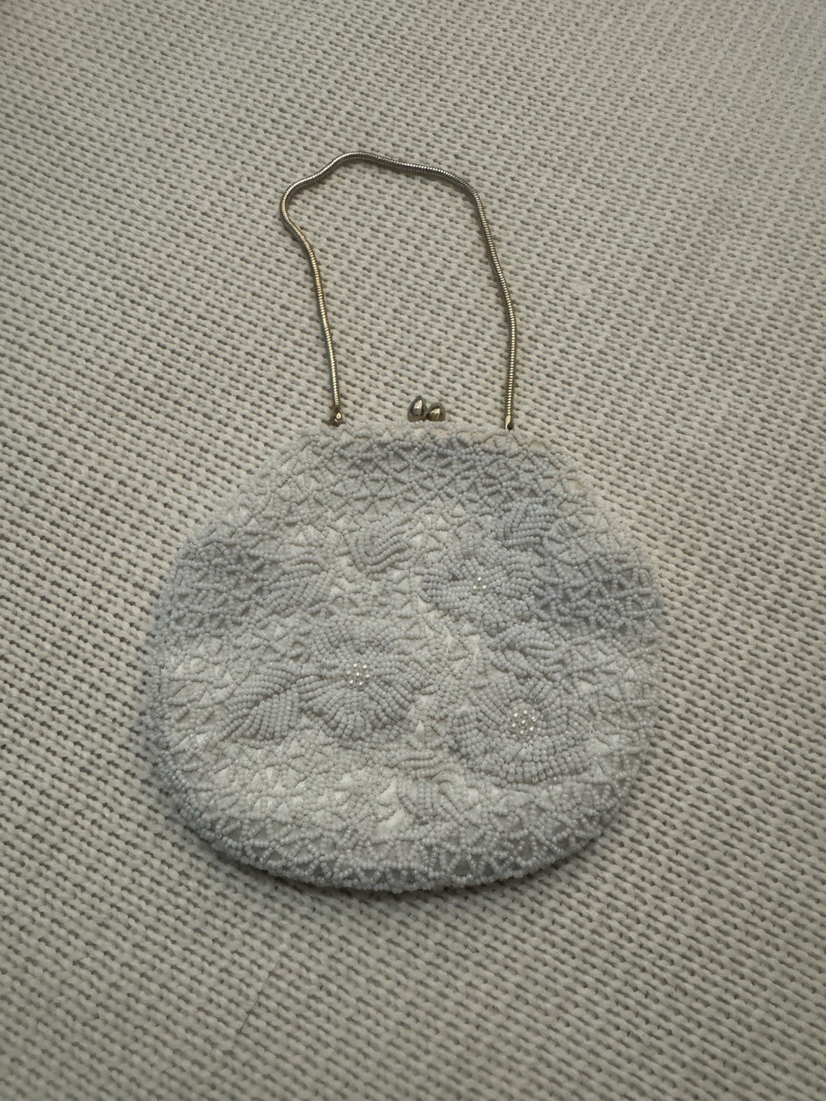 Vintage 1950’s Bridal Purse White Floral Beaded Evening Bag