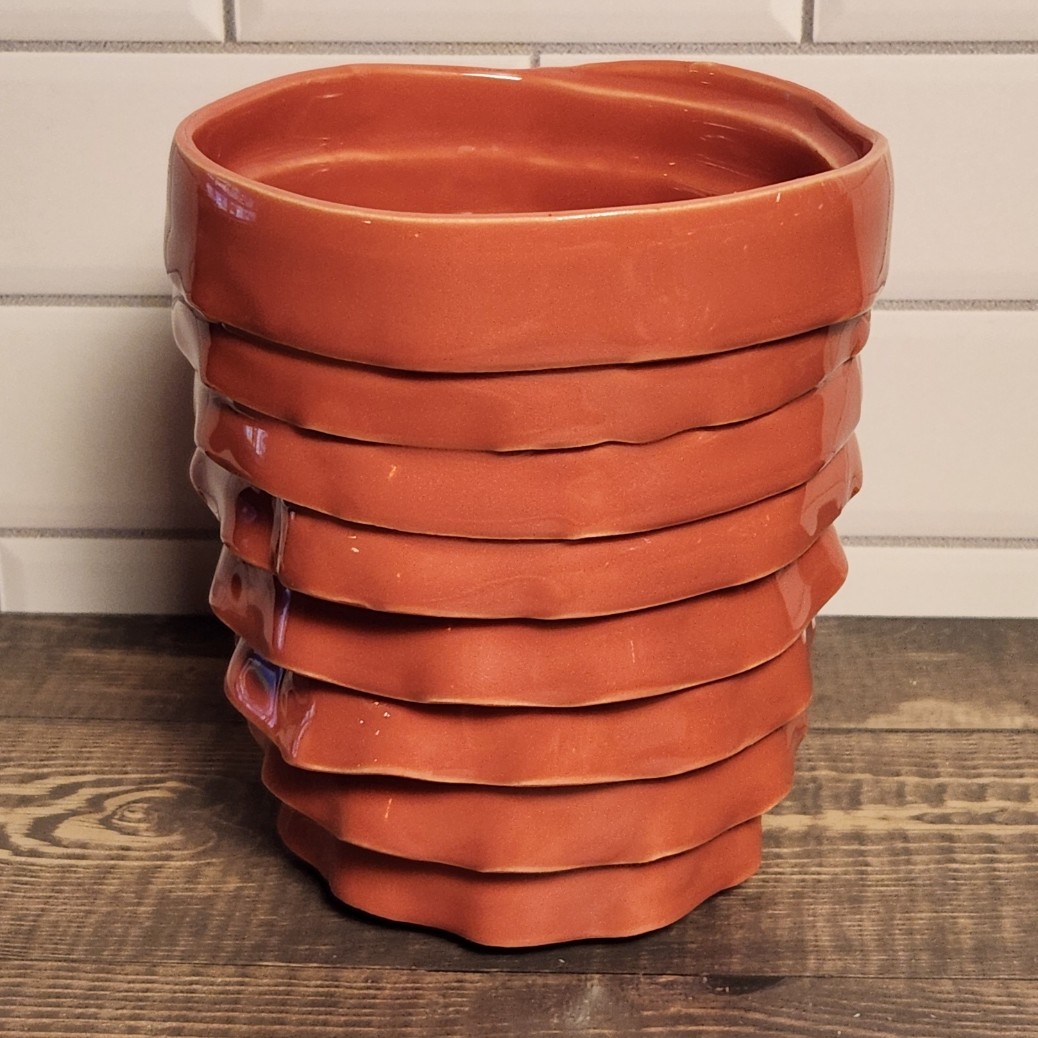Vintage Pink Coiled Ribbon Handcrafted Ceramic Cachepot Planter Studio Pottery Vintage Pink Coiled Ribbon Handcrafted Ceramic Cachepot Planter Studio Pottery