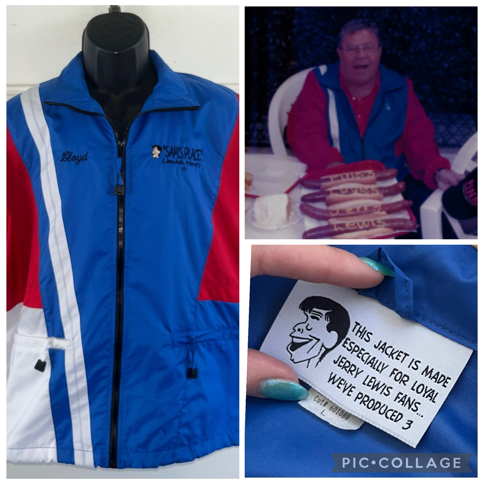 Rare Sam’s Place Jewish Navy Boating Windbreaker Jacket JERRY LEWIS ESTATE Sz L