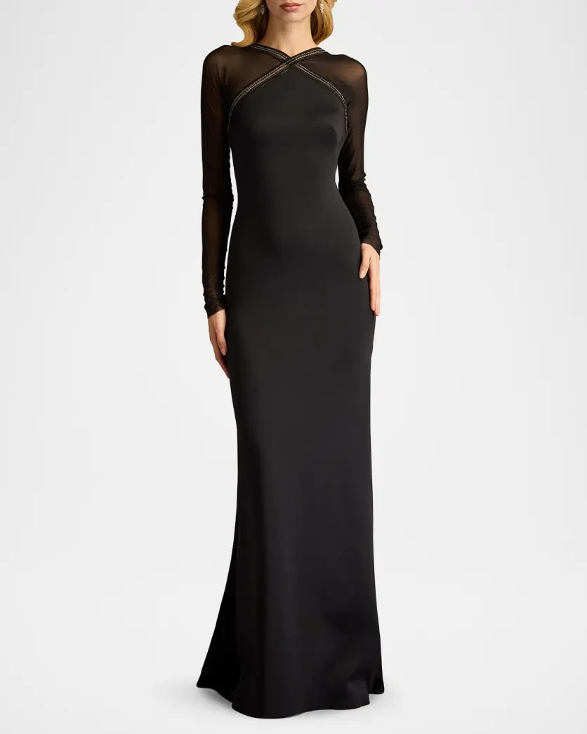 Sho Tadashi Shoji Black Illusion Long Sleeve Mermaid Gown Size 16 $318 Sho Tadashi Shoji Black Illusion Long Sleeve Mermaid Gown Size 16 $318