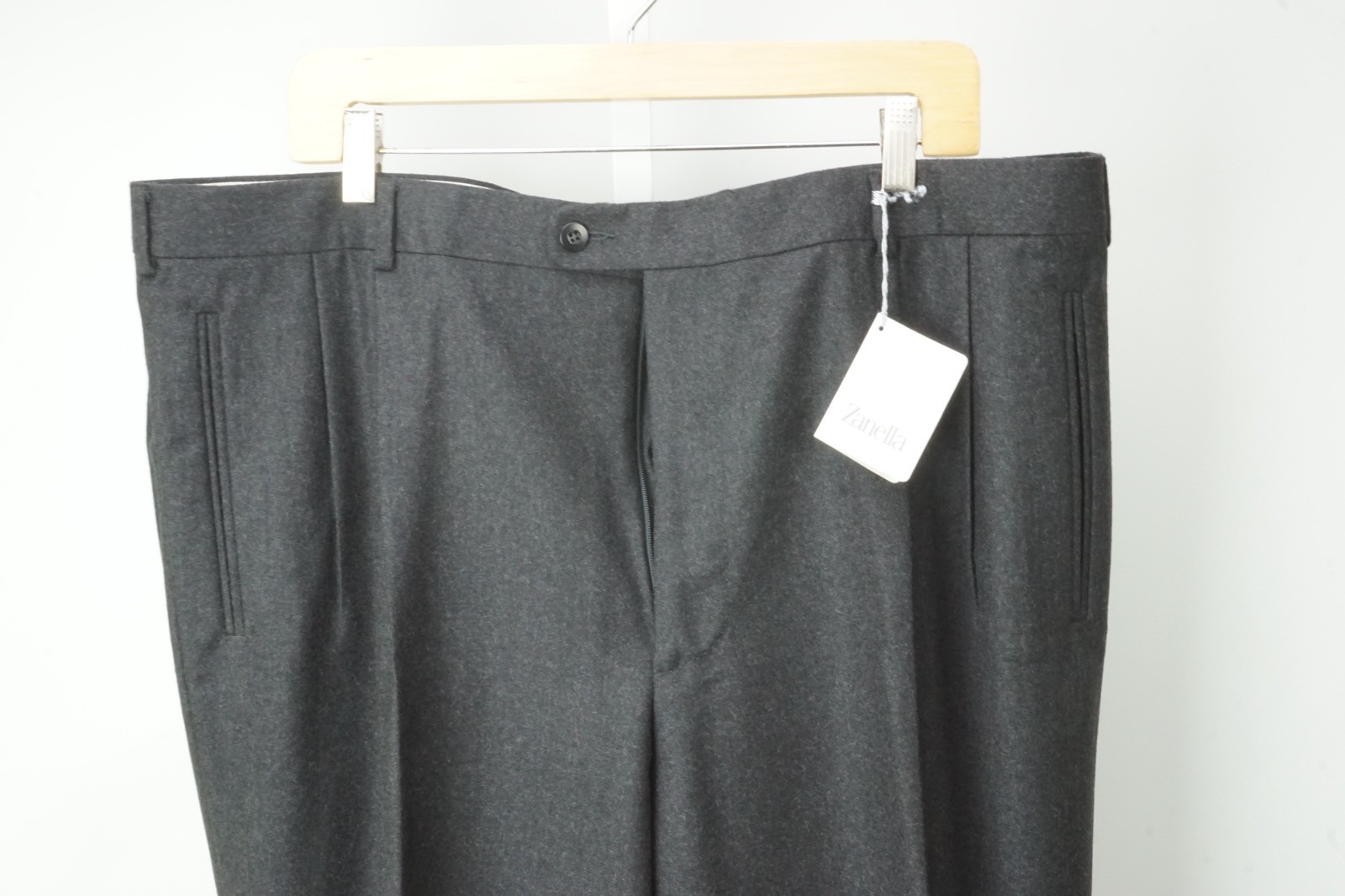 Zanella Jay Solid Gray Flannel 100% Wool  Dress Pant 60R EU BRAND NEW