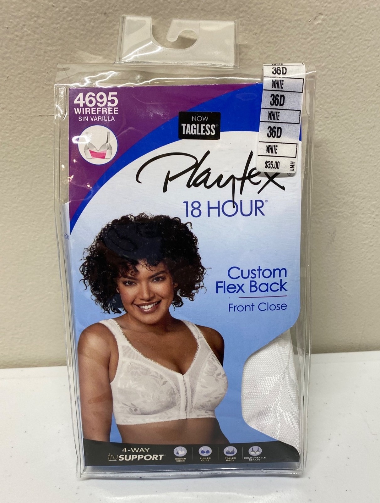 Playtex 18 Hour Front Close Custom Flex Back Bra 4695 Size 36D White 