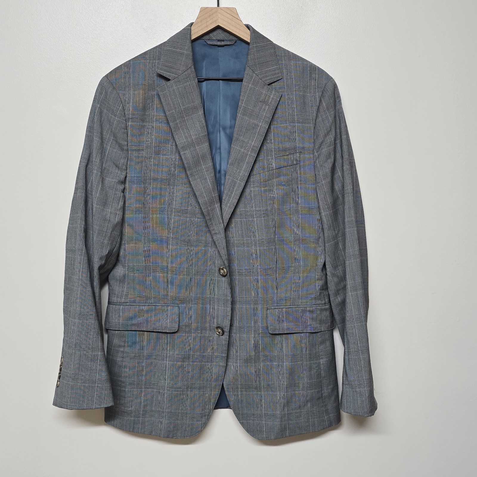Bonobos Athletic Fit Sport Coat 38L Gray Blue Glen Plaid Blazer Marzotto Italian