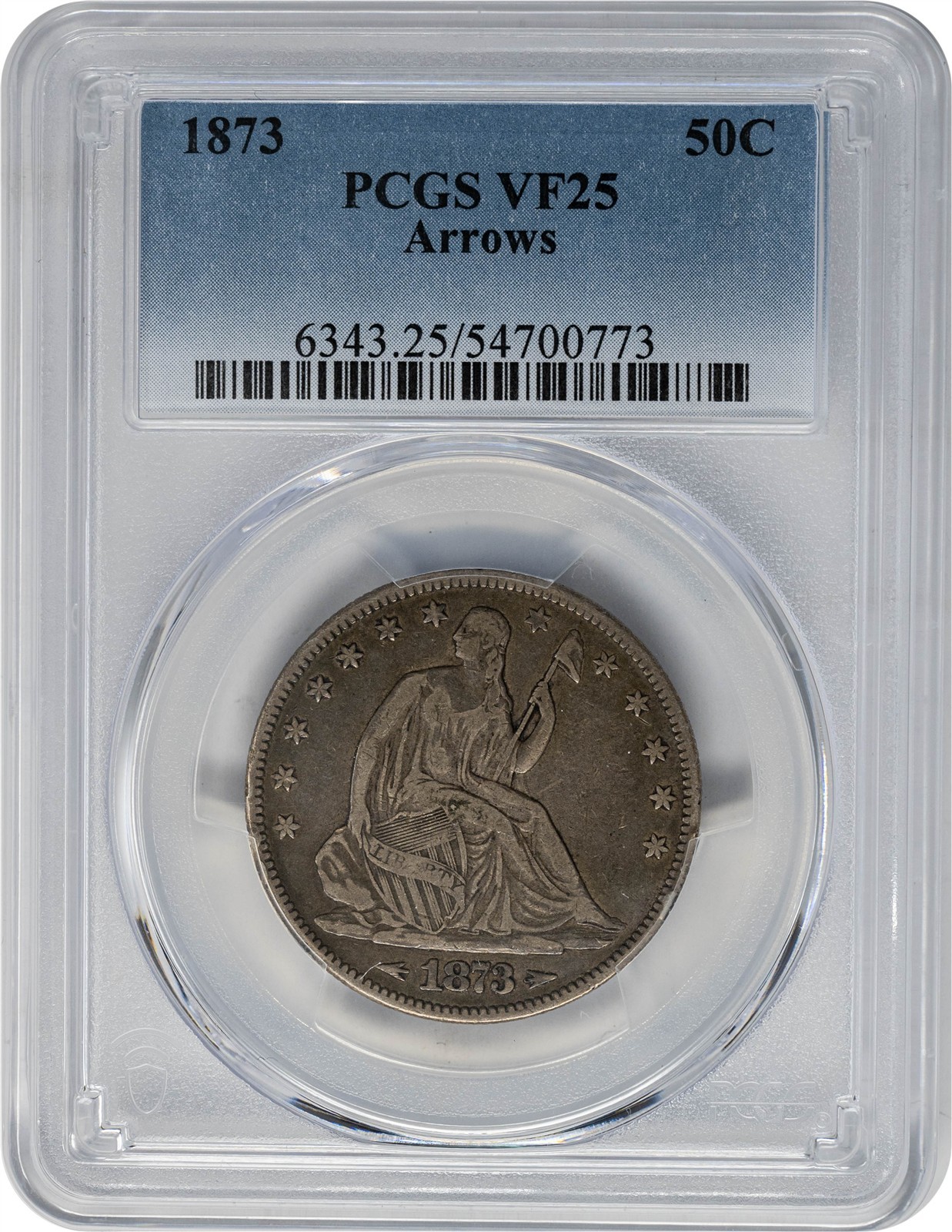 1873 Seated Liberty Half 50c Arrows VF25 PCGS 951260-11 1873 Seated Liberty Half 50c Arrows VF25 PCGS 951260-11