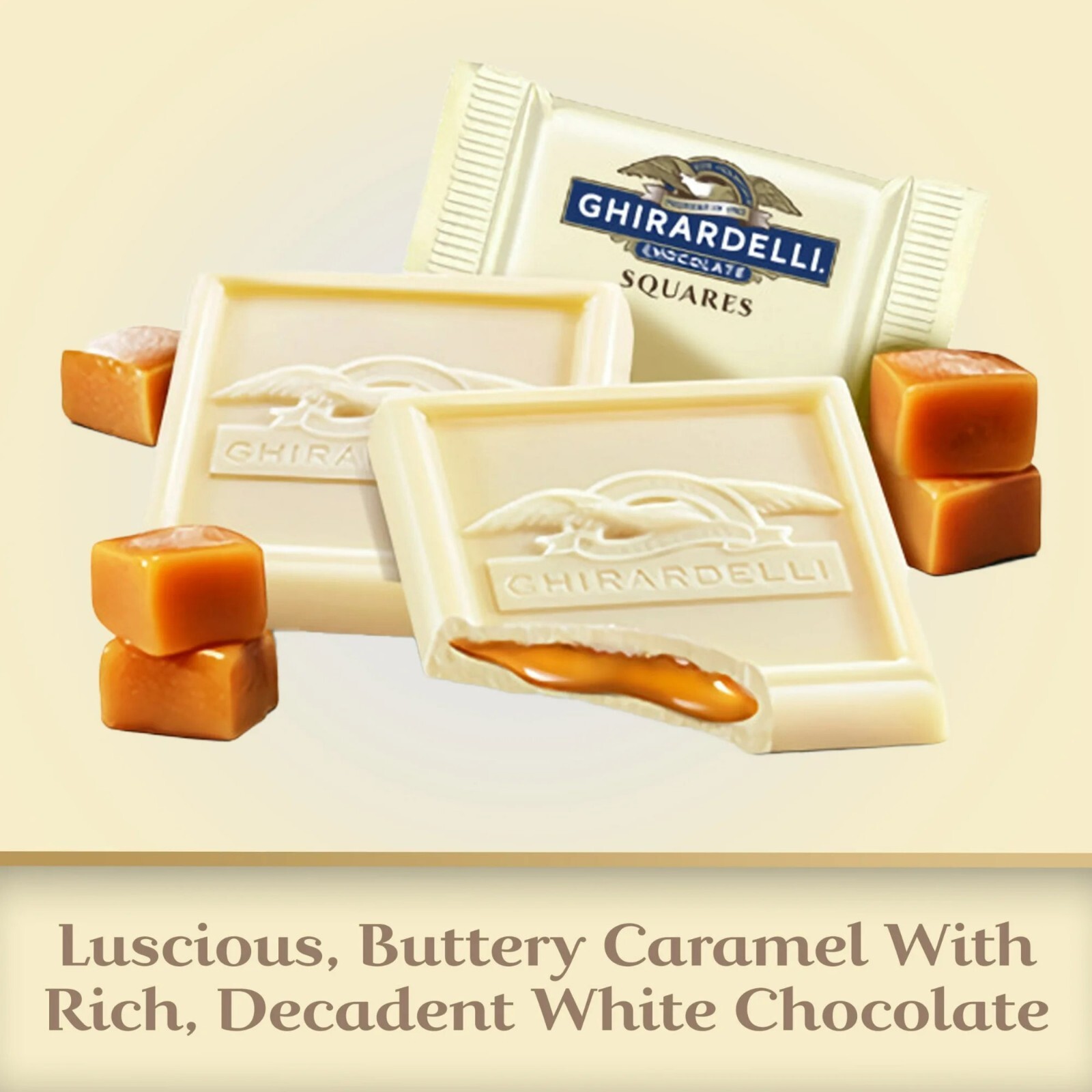 GHIRARDELLI WHITE Chocolate CARAMEL CENTER SQUARE WRAPPED BULK BAG VALUE PRICE GHIRARDELLI WHITE Chocolate CARAMEL CENTER SQUARE WRAPPED BULK BAG VALUE PRICE