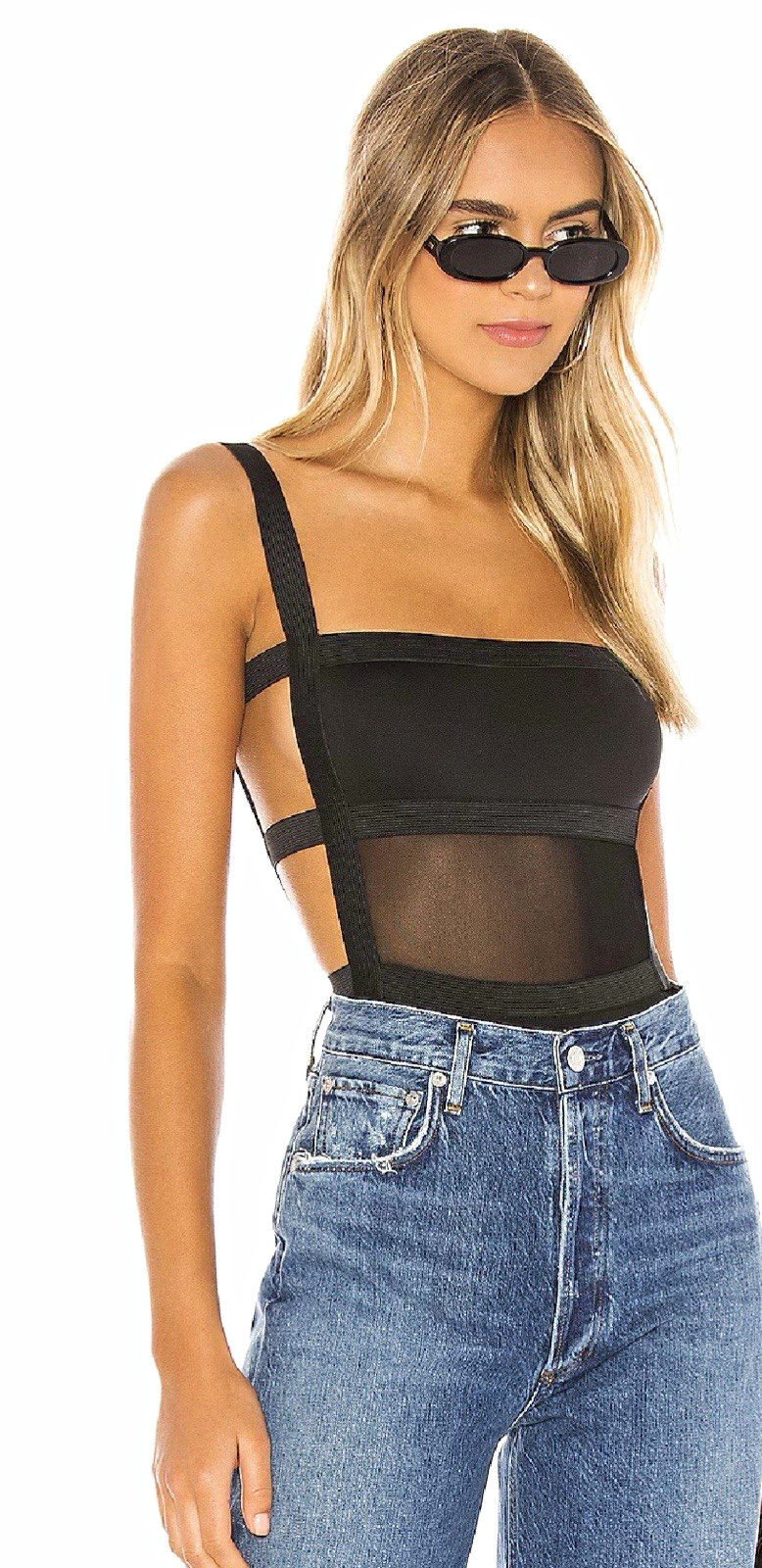 superdown Camille strappy back Black Strappy Bodysuit One Piece Stretch large